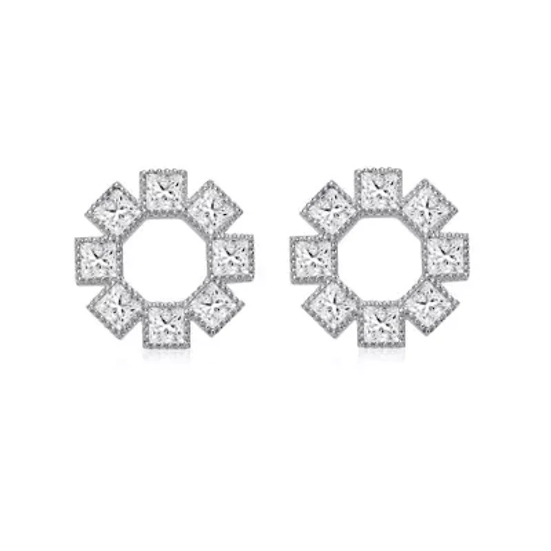 Lab Created Sterling Silver White Gold Plated with Eight Stone Clear Cubic Zirconia Stud Earrings