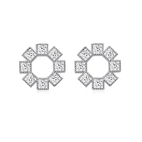 Lab Created Sterling Silver White Gold Plated with Eight Stone Clear Cubic Zirconia Stud Earrings