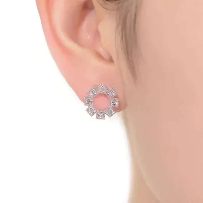 Lab Created Sterling Silver White Gold Plated with Eight Stone Clear Cubic Zirconia Stud Earrings