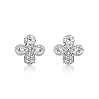 Lab Created Sterling Silver White Gold Plated with Clear Pear and Round Cubic Zirconia Clover Earrings
