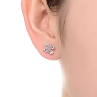 Lab Created Sterling Silver White Gold Plated with Clear Pear and Round Cubic Zirconia Clover Earrings