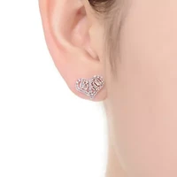 Lab Created Sterling Silver White Gold Plated with Clear Baguette and Round Cubic Zirconia Heart Stud Earrings
