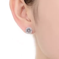 Lab Created Sterling Silver White Gold Plated with Clear Round Cubic Zirconia Solitaire Halo Stud Earrings