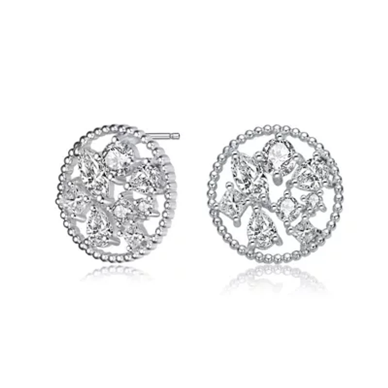 Lab Created Sterling Silver White Gold Plated Ball with Clear Multi Shape Cubic Zirconia Round Earrings