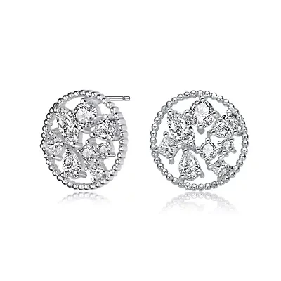 Lab Created Sterling Silver White Gold Plated Ball with Clear Multi Shape Cubic Zirconia Round Earrings