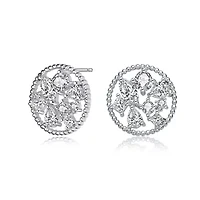 Lab Created Sterling Silver White Gold Plated Ball with Clear Multi Shape Cubic Zirconia Round Earrings