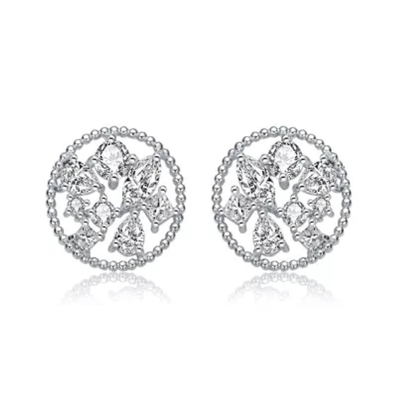 Lab Created Sterling Silver White Gold Plated Ball with Clear Multi Shape Cubic Zirconia Round Earrings