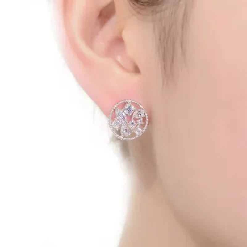 Lab Created Sterling Silver White Gold Plated Ball with Clear Multi Shape Cubic Zirconia Round Earrings