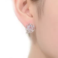 Lab Created Sterling Silver White Gold Plated Ball with Clear Multi Shape Cubic Zirconia Round Earrings