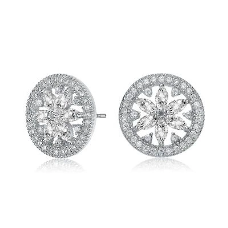 Lab Created Sterling Silver White Gold Plated with Clear Marquise & Round Cubic Zirconia Halo Wreath Earrings