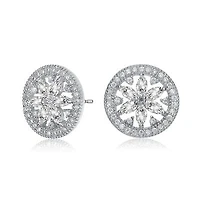 Lab Created Sterling Silver White Gold Plated with Clear Marquise & Round Cubic Zirconia Halo Wreath Earrings