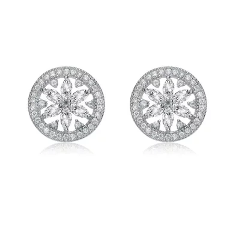 Lab Created Sterling Silver White Gold Plated with Clear Marquise & Round Cubic Zirconia Halo Wreath Earrings