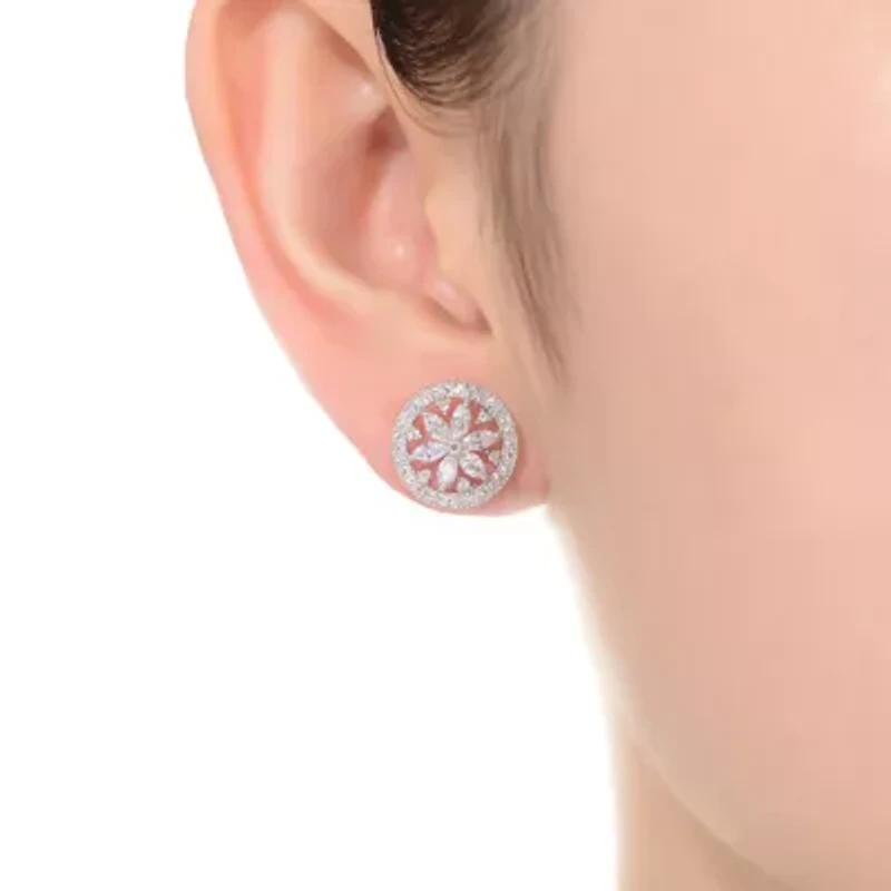 Lab Created Sterling Silver White Gold Plated with Clear Marquise & Round Cubic Zirconia Halo Wreath Earrings