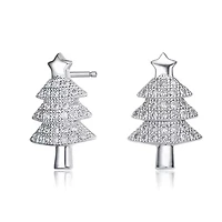 Lab Created Sterling Silver White Gold Plated with Clear Round Cubic Zirconia Pave Christmas Tree Earrings