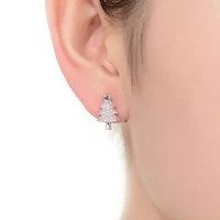 Lab Created Sterling Silver White Gold Plated with Clear Round Cubic Zirconia Pave Christmas Tree Earrings
