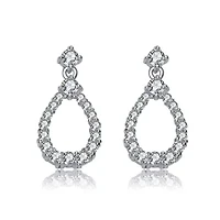 Lab Created Sterling Silver White Gold Plated with Clear Round Cubic Zirconia Open Pear Drop Earrings