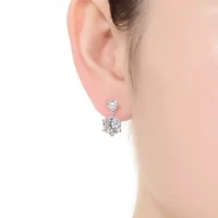 Lab Created Sterling Silver White Gold Plated with Clear Round Cubic Zirconia Two Stone Drop Earrings