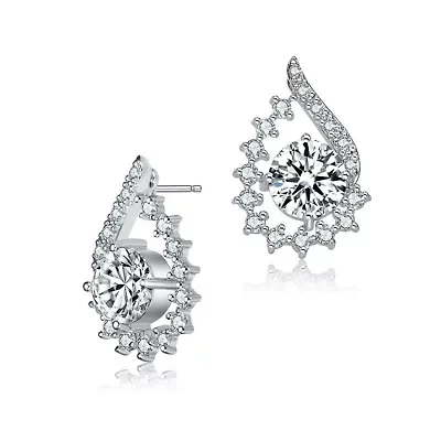 Lab Created Sterling Silver White Gold Plated with Clear Round Cubic Zirconia Pear Shape Stud Earrings