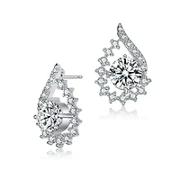 Lab Created Sterling Silver White Gold Plated with Clear Round Cubic Zirconia Pear Shape Stud Earrings