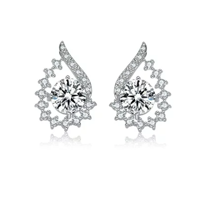 Lab Created Sterling Silver White Gold Plated with Clear Round Cubic Zirconia Pear Shape Stud Earrings