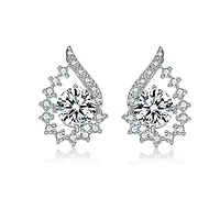 Lab Created Sterling Silver White Gold Plated with Clear Round Cubic Zirconia Pear Shape Stud Earrings