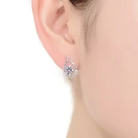 Lab Created Sterling Silver White Gold Plated with Clear Round Cubic Zirconia Pear Shape Stud Earrings