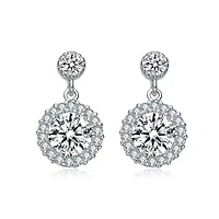 Lab Created Sterling Silver White Gold Plated with Clear Round Cubic Zirconia Halo Tier Drop Earrings