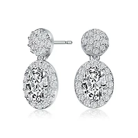 Lab Created Sterling Silver White Gold Plated with Clear Oval & Round Cubic Zirconia Cluster Post Drop Earrings