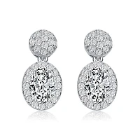 Lab Created Sterling Silver White Gold Plated with Clear Oval & Round Cubic Zirconia Cluster Post Drop Earrings