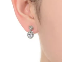 Lab Created Sterling Silver White Gold Plated with Clear Oval & Round Cubic Zirconia Cluster Post Drop Earrings