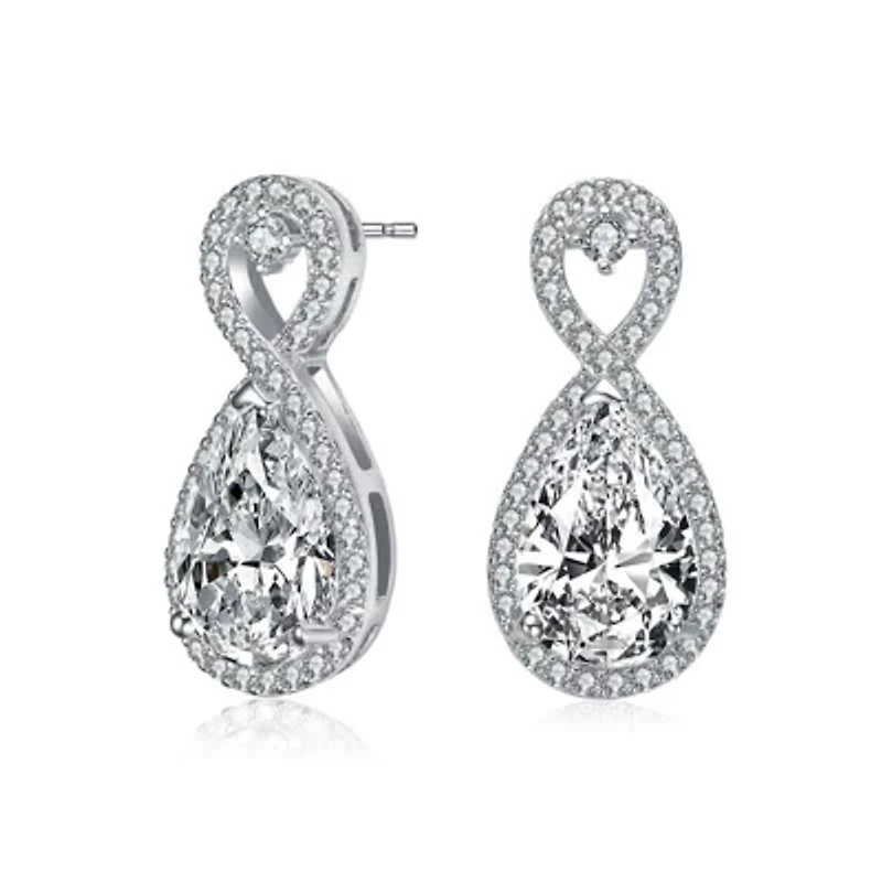 Lab Created Sterling Silver White Gold Plated with Clear Pear & Round Cubic Zirconia Infinity Drop Earrings