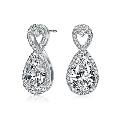 Lab Created Sterling Silver White Gold Plated with Clear Pear & Round Cubic Zirconia Infinity Drop Earrings