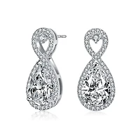 Lab Created Sterling Silver White Gold Plated with Clear Pear & Round Cubic Zirconia Infinity Drop Earrings