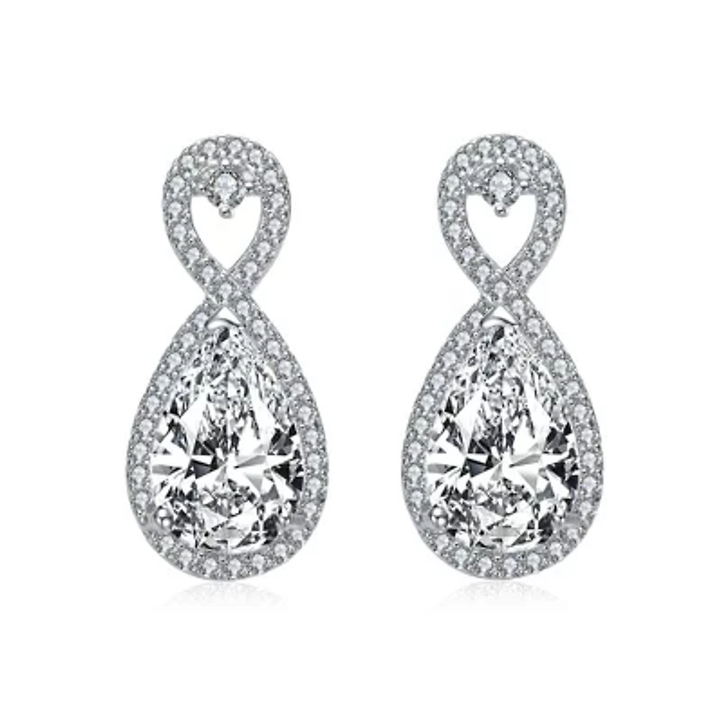Lab Created Sterling Silver White Gold Plated with Clear Pear & Round Cubic Zirconia Infinity Drop Earrings