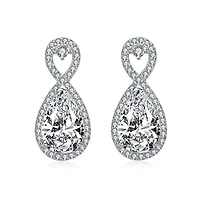 Lab Created Sterling Silver White Gold Plated with Clear Pear & Round Cubic Zirconia Infinity Drop Earrings
