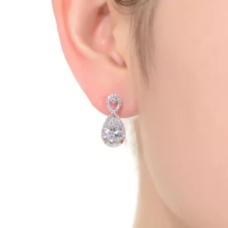 Lab Created Sterling Silver White Gold Plated with Clear Pear & Round Cubic Zirconia Infinity Drop Earrings