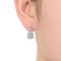 Lab Created Sterling Silver White Gold Plated with Clear Pear & Round Cubic Zirconia Infinity Drop Earrings