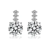 Lab Created Sterling Silver White Gold Plated with Clear Round Cubic Zirconia Linear Drop Earrings