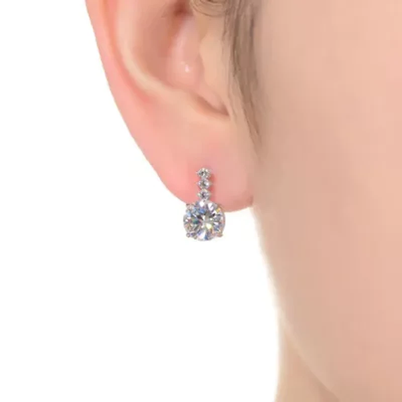 Lab Created Sterling Silver White Gold Plated with Clear Round Cubic Zirconia Linear Drop Earrings