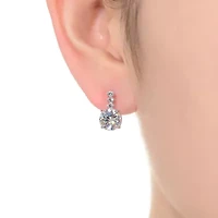 Lab Created Sterling Silver White Gold Plated with Clear Round Cubic Zirconia Linear Drop Earrings