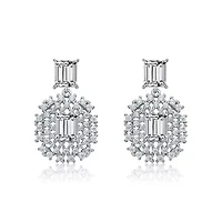 Lab Created Sterling Silver White Gold Plated with Clear Cubic Zirconia Lace Cluster Drop Earrings