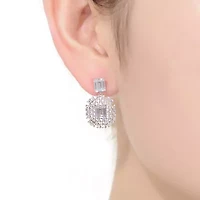 Lab Created Sterling Silver White Gold Plated with Clear Cubic Zirconia Lace Cluster Drop Earrings