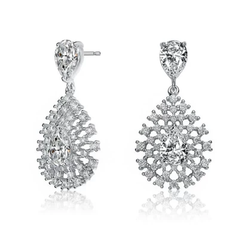 Lab Created Sterling Silver White Gold Plated with Clear Cubic Zirconia Drop Earrings