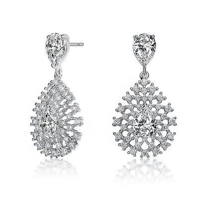 Lab Created Sterling Silver White Gold Plated with Clear Cubic Zirconia Drop Earrings