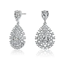 Lab Created Sterling Silver White Gold Plated with Clear Cubic Zirconia Drop Earrings