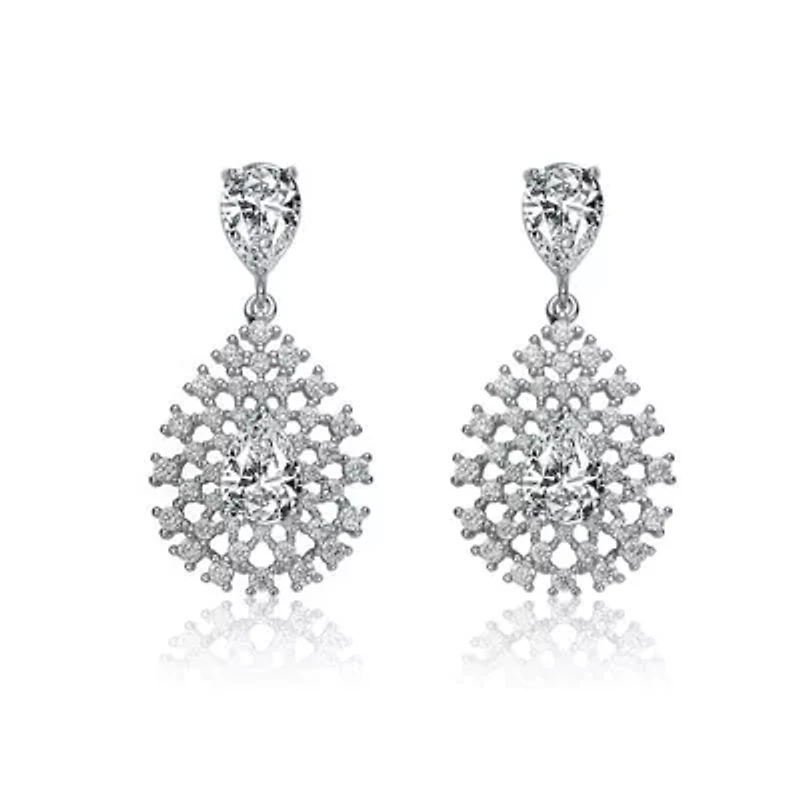 Lab Created Sterling Silver White Gold Plated with Clear Cubic Zirconia Drop Earrings