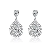 Lab Created Sterling Silver White Gold Plated with Clear Cubic Zirconia Drop Earrings