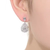Lab Created Sterling Silver White Gold Plated with Clear Cubic Zirconia Drop Earrings