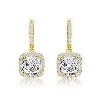 Lab Created Sterling Silver 14K Gold Plated with Clear Cubic Zirconia Halo Drop Earrings