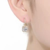 Lab Created Sterling Silver 14K Gold Plated with Clear Cubic Zirconia Halo Drop Earrings